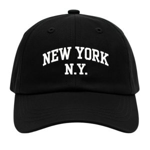 Boné Aba Curva Fita 6 Paineis Sarja De Algodão Preto Bordado New York