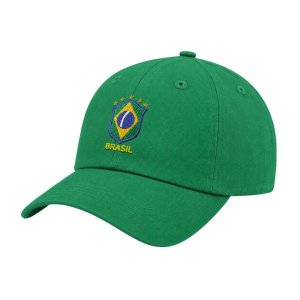 Boné Aba Curva Fita 6 Paineis Sarja De Algodão Verde Bordado Escudo Brasil