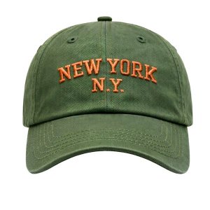 Boné Aba Curva Fita 6 Paineis Sarja De Algodão Verde Bordado New York