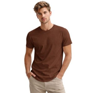 Camiseta Basica Masculina 100% Algodão Fio 30.1 Marrom