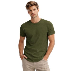Camiseta Basica Masculina 100% Algodão Fio 30.1 Verde Militar