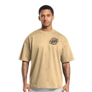 Camiseta Oversized 100% Algodão Fio 30.1 Masculina Bege - Personalizada