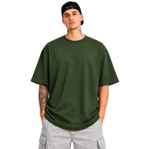 Camiseta Oversized 100% Algodão Fio 30.1 Masculina Verde Militar