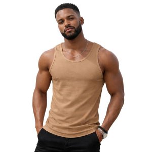 Camiseta Regata Masculina 100% Algodão Fio 30.1 Bege