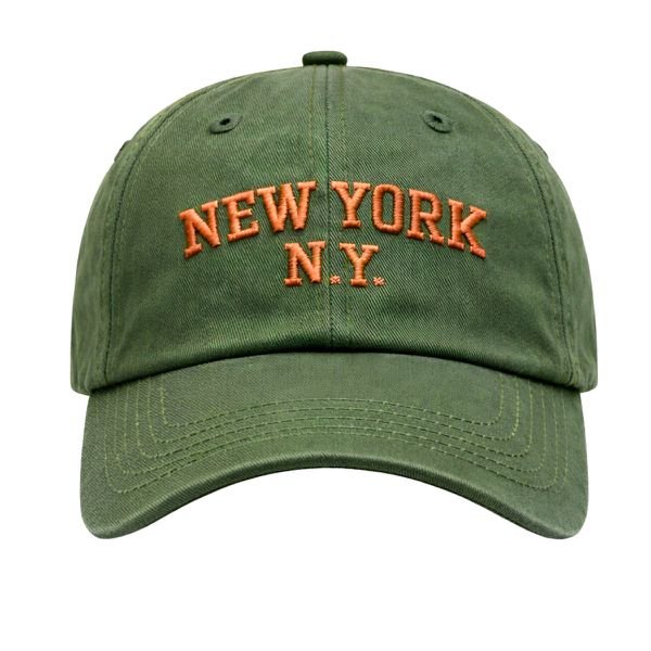 Boné Aba Curva Fita 6 Paineis Sarja De Algodão Verde Bordado New York