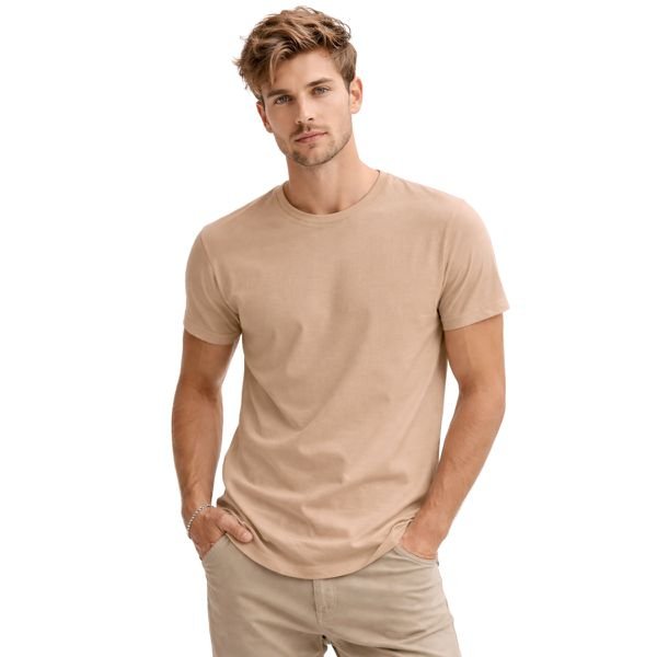 Camiseta Basica Masculina 100% Algodão Fio 30.1 Bege