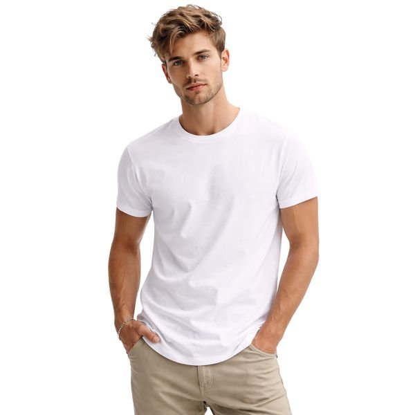 Camiseta Basica Masculina 100% Algodão Fio 30.1 Branca