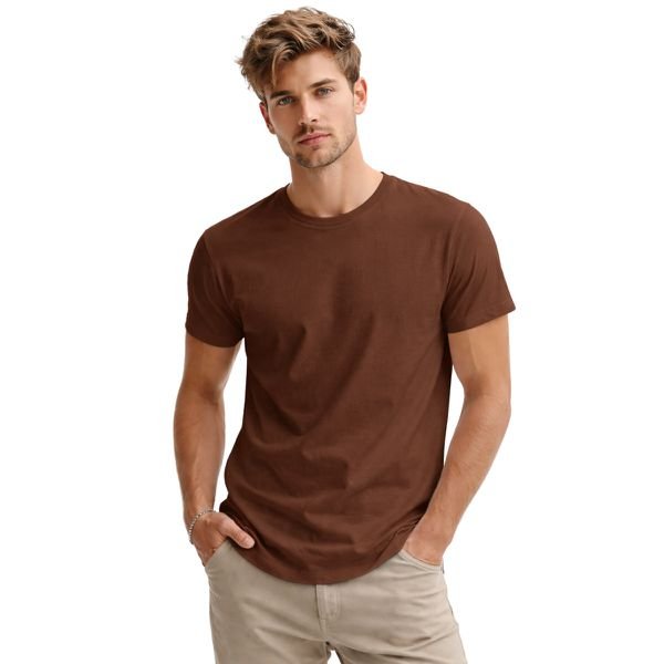 Camiseta Basica Masculina 100% Algodão Fio 30.1 Marrom