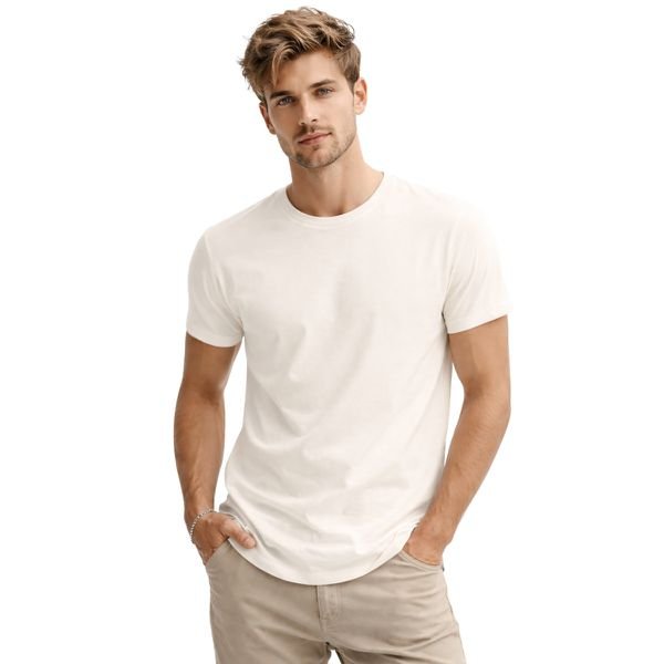 Camiseta Basica Masculina 100% Algodão Fio 30.1 Off White