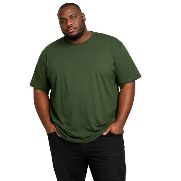 Camiseta Basica Plus Size Masculina 100% Algodão Fio 30.1 Verde Militar