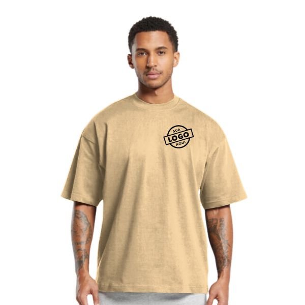 Camiseta Oversized 100% Algodão Fio 30.1 Masculina Bege - Personalizada