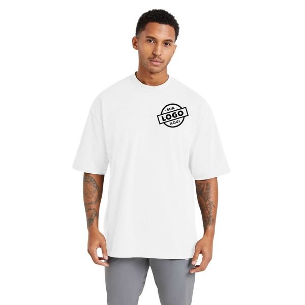 Camiseta Oversized 100% Algodão Fio 30.1 Masculina Branca - Personalizada