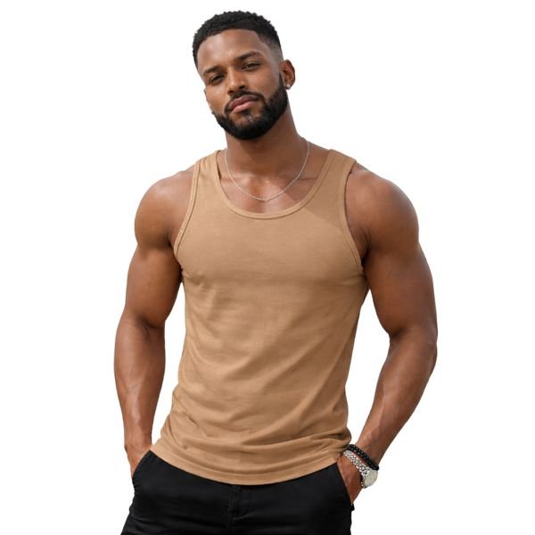 Camiseta Regata Masculina 100% Algodão Fio 30.1 Bege