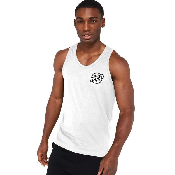 Camiseta Regata Masculina 100% Algodão Fio 30.1 Branca - Personalizada