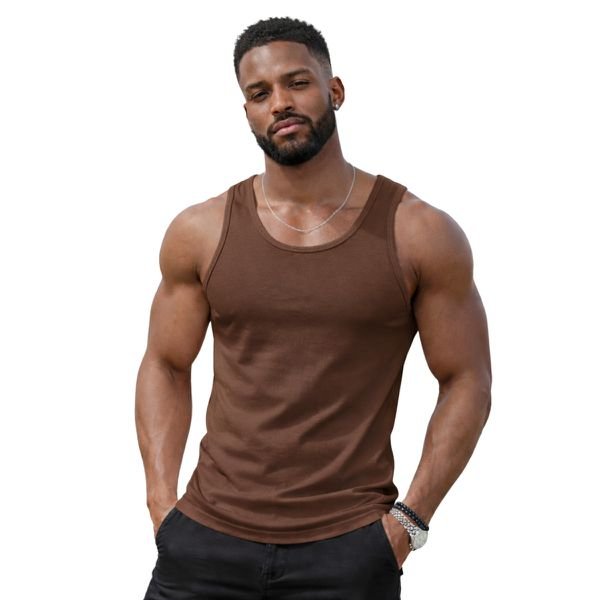 Camiseta Regata Masculina 100% Algodão Fio 30.1 Marrom