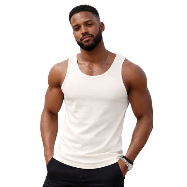 Camiseta Regata Masculina 100% Algodão Fio 30.1 Off White