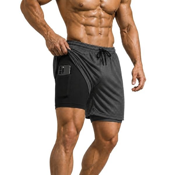 Short Dryfit Termico 2 Em 1 Liso Masculino Chumbo